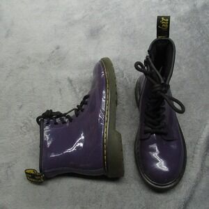 Dr Martens Boots Youth 2 Purple Leather Combat Side Zip CHunky Glossy Waterproof